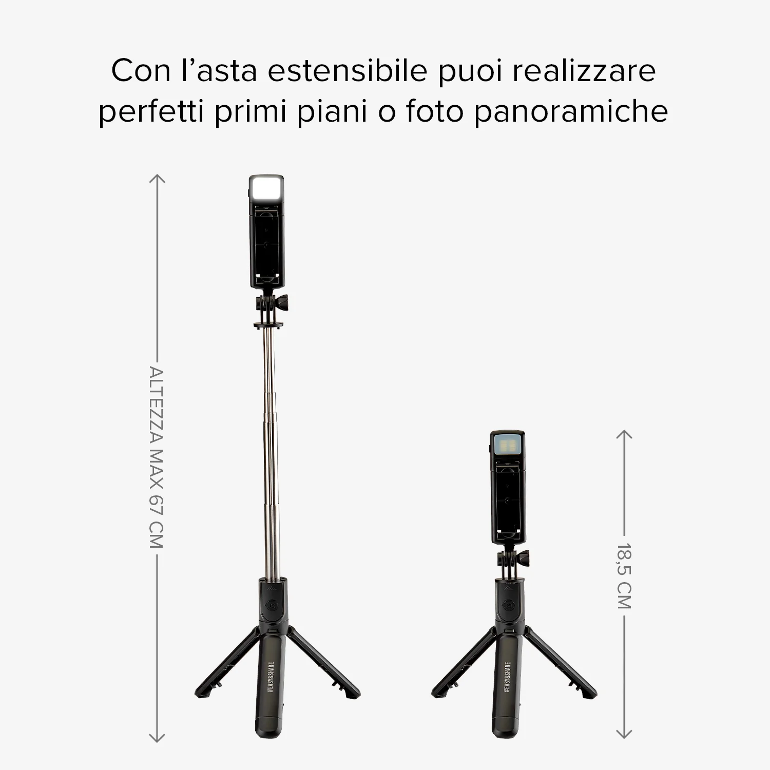 Selfie stick Wireless estensibile con luce LED per smartphone - Image 5