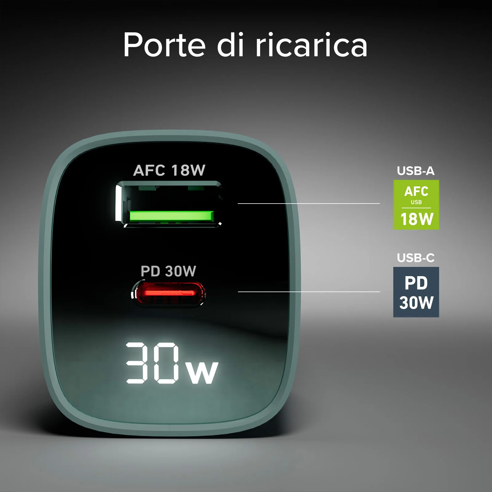 Caricabatterie da muro, schermo LCD, 1 uscita USB-C PD 30W, 1 uscita USB-A 18W - Image 6