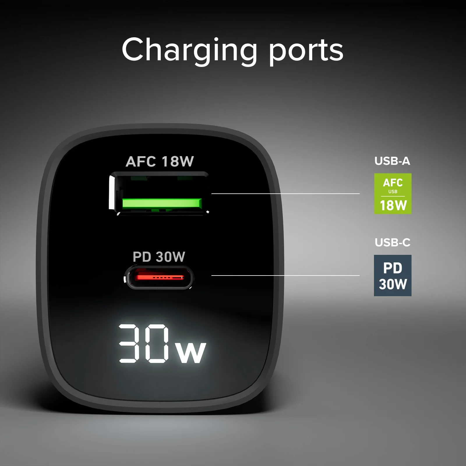 Caricabatterie da muro, schermo LCD, 1 uscita USB-C PD 30W, 1 uscita USB-A 18W - Image 60