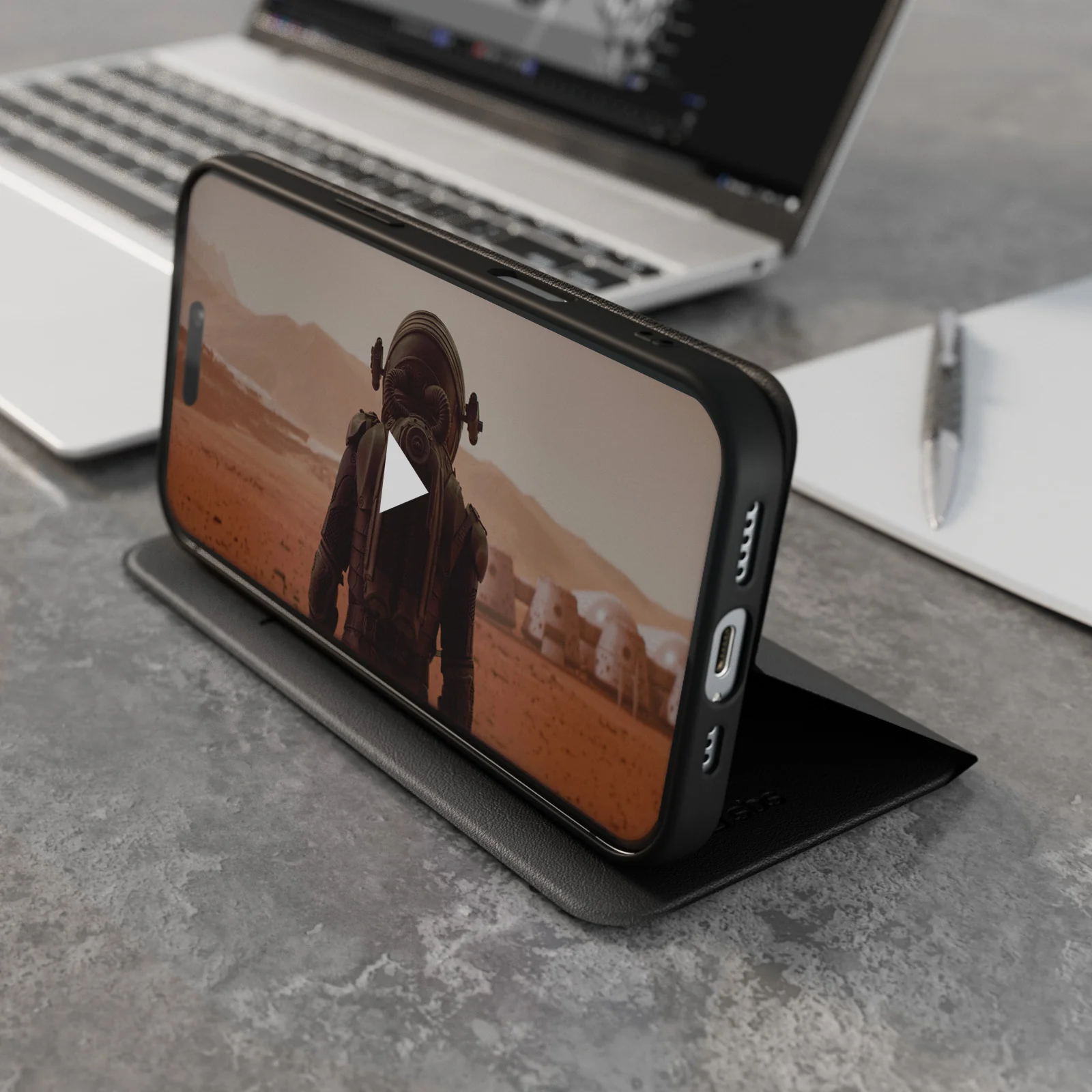 Custodia a libro con supporto stand e superficie soft touch per iPhone 16 Plus - Image 12