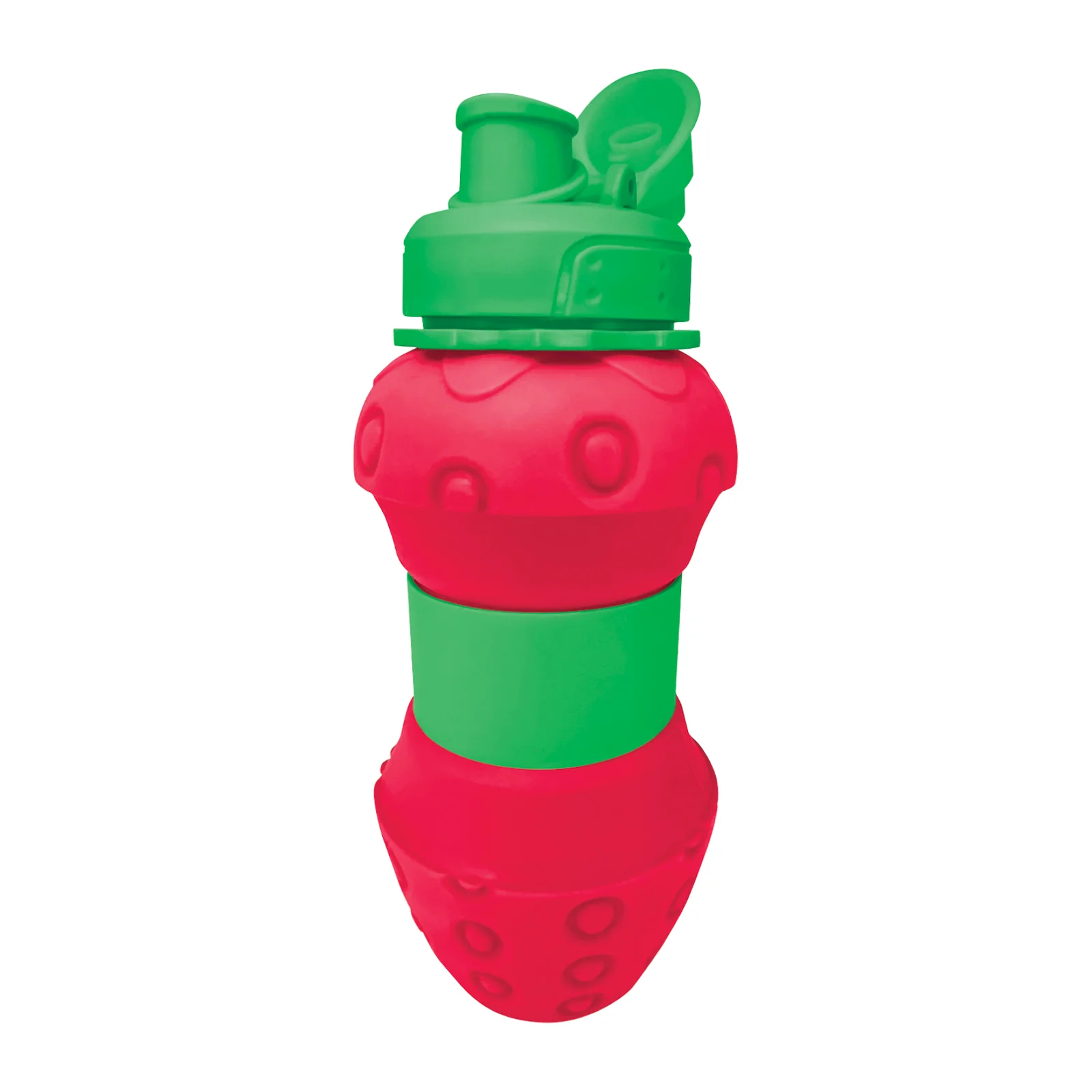 Borraccia sportiva pieghevole in silicone 600 ml Funny Bottle design fragola con moschettone