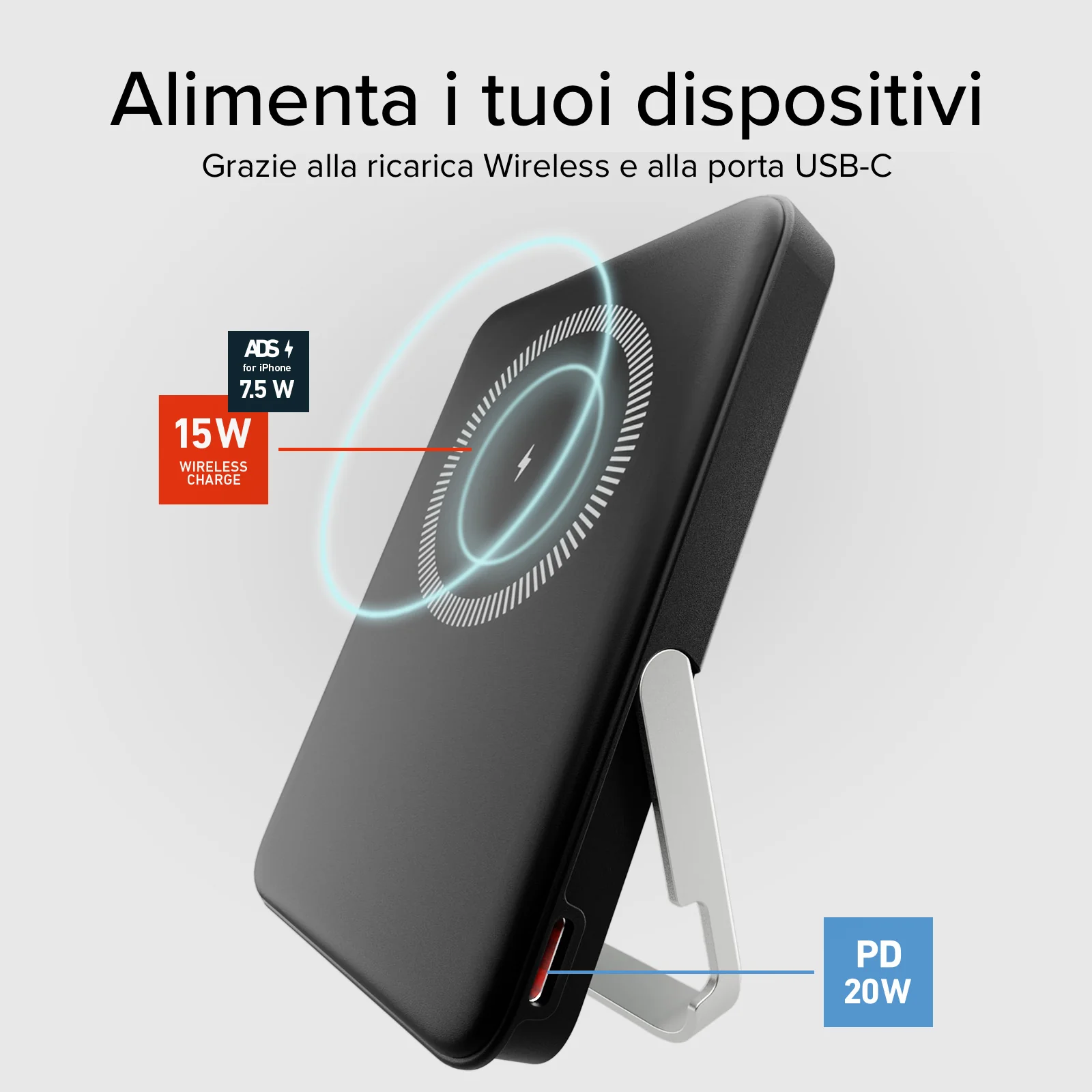 Power bank battery pack 5.000 mAh wireless con supporto stand integrato e LCD - Image 5