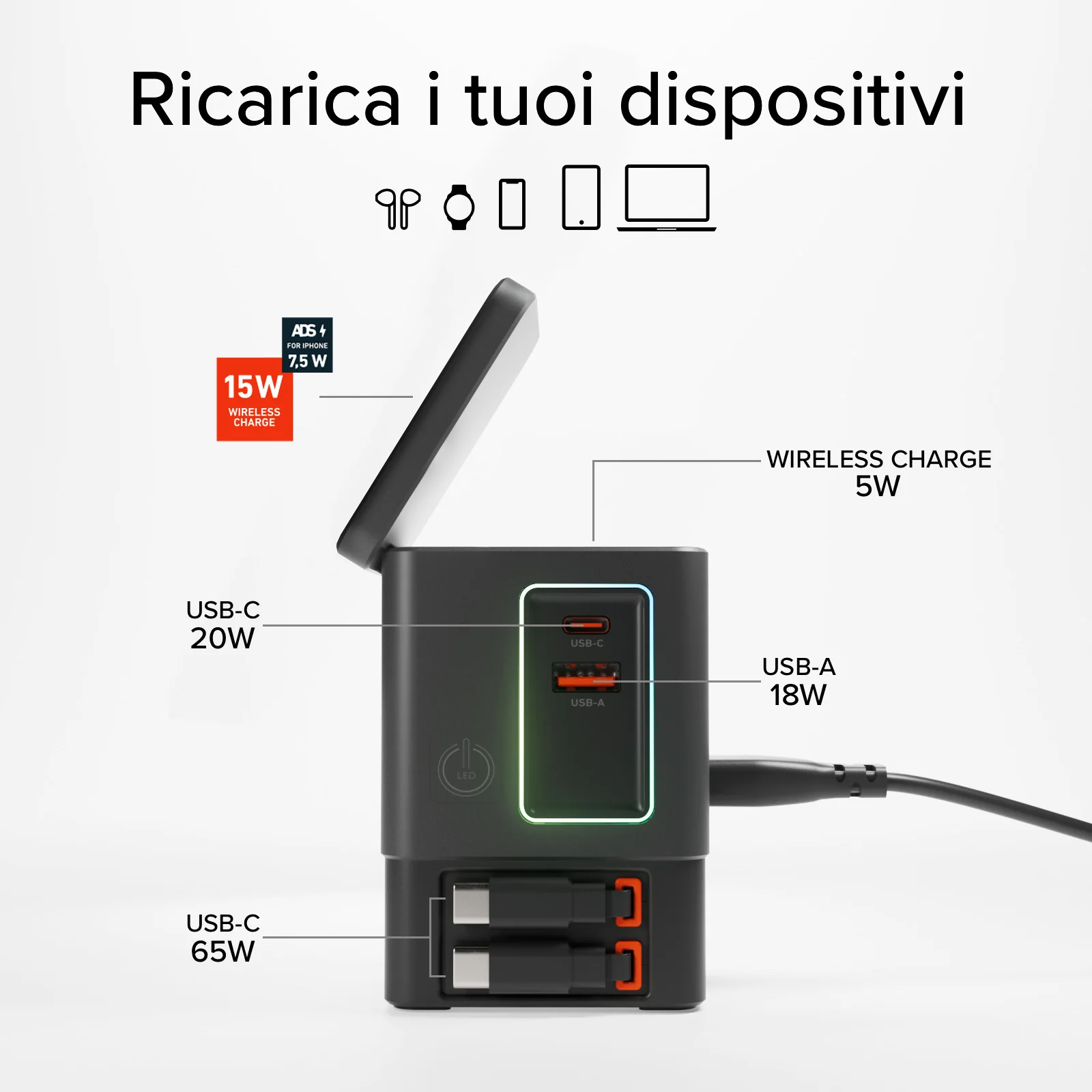 Power Dock Wireless 6 in 1 100W compatibile MagSafe - Image 5
