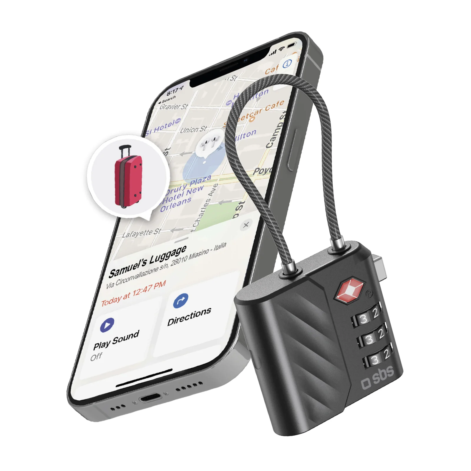 Lucchetto TSA con localizzatore integrato per valigie e borse